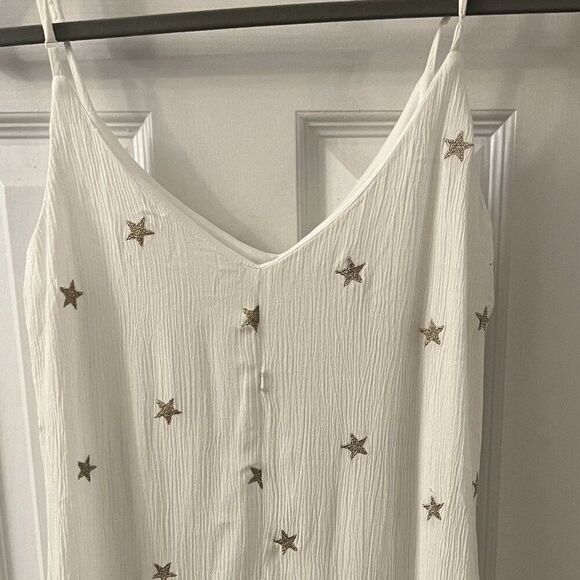 Francesca’s Mi Ami White & Gold Star Mini Dress – NWOT, Crinkle Gauze, Size S - Picture 2 of 4